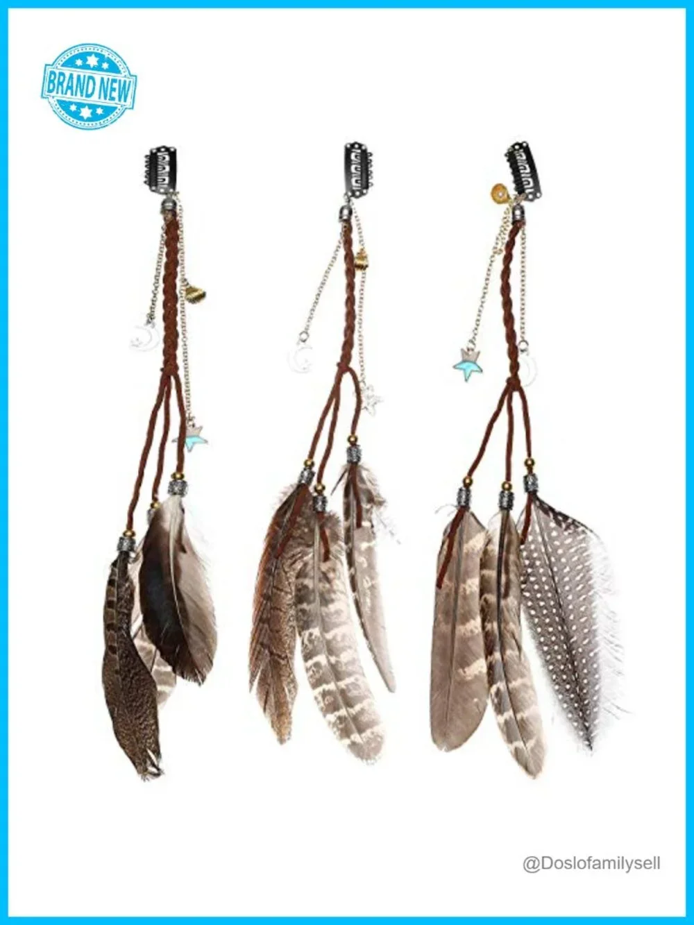 Bohemian Feather Hair Extension with Wooden Beads and Peacock Feathers,